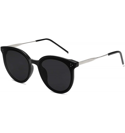 Oversized Classic Retro Round Oversized Sunglasses for Women with Rivets DOLPHIN SJ2068 - C1 Black Frame/Grey Lens - CH18OR3E...