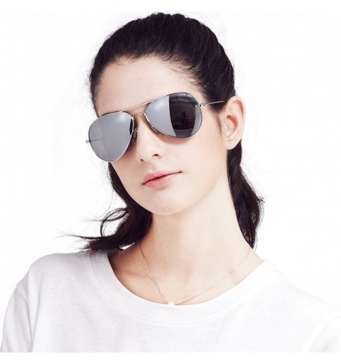 Aviator Classic Aviator Metal Frame Sunglasses Men Women Glasses Lmo-025 - Polarized Silver 58mm - CU11T001UZR $53.41