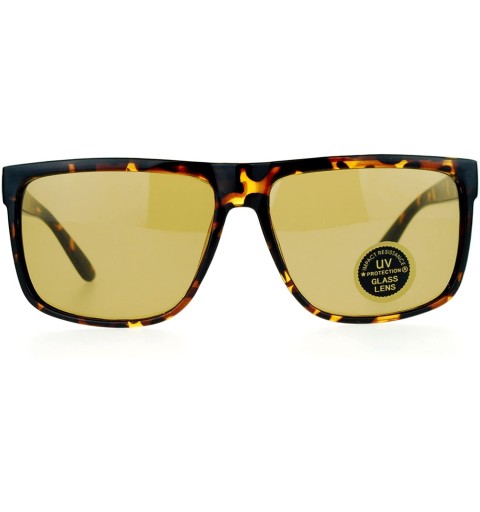 Wayfarer Temper Glass Shatterpoof Lens Oversize Thin Plastic Horned Sunglasses - Tortoise Brown - CN127FEU19P $21.21
