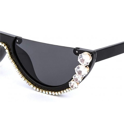 Sport Trendy Diamond Cat Eye Sunglasses Women Luxury Designer Crystal Sexy Cateye Metal Jewel Frame Rhinestone Eyewear - CS19...