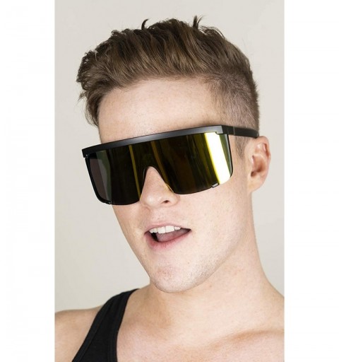 Oversized Large Cybertic Mirror Wrap Around Full Coverage Sunglasses (Black- Gold) - C518I0C254I $20.31