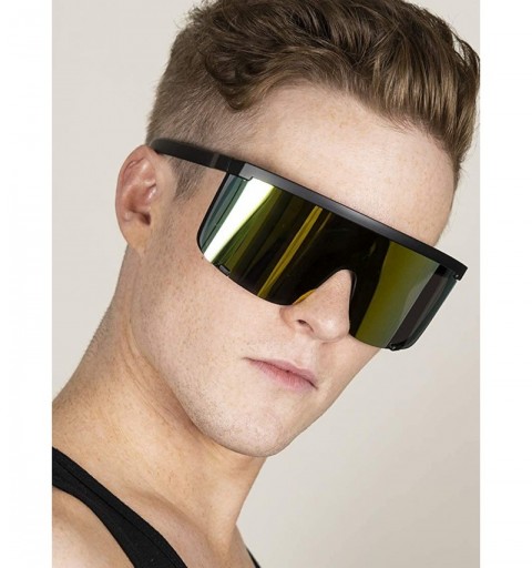 Oversized Large Cybertic Mirror Wrap Around Full Coverage Sunglasses (Black- Gold) - C518I0C254I $20.31