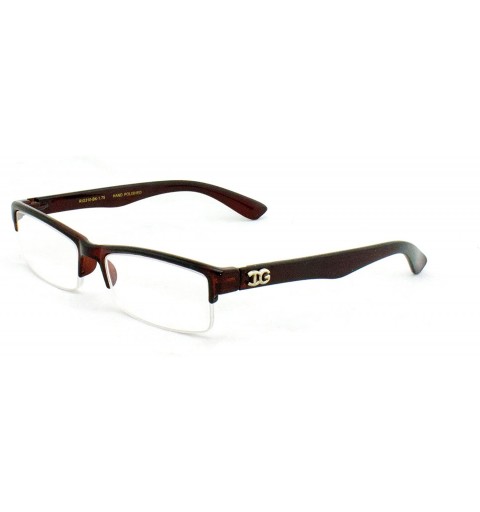 Wayfarer Unisex Clear Lens Sleek Half Frame Slim Temple Fashion Glasses - Brown - C411OI5H6QB $12.34