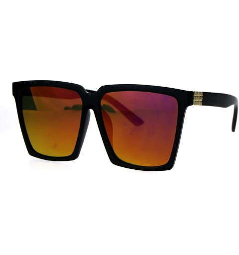 Oversized Womens Oversized Sunglasses Square Designer Frame Mirror Lens UV 400 - Black (Orange Mirror) - CQ186HZWAYG $10.44