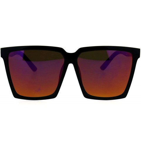 Oversized Womens Oversized Sunglasses Square Designer Frame Mirror Lens UV 400 - Black (Orange Mirror) - CQ186HZWAYG $10.44