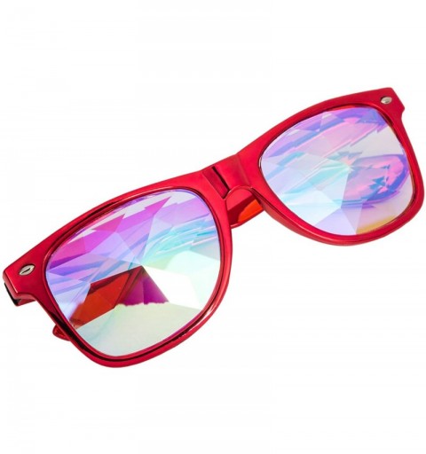 Goggle Kaleidoscope Glasses - Rainbow Rave Prism Diffraction Crystal Lens Sunglasses Goggles - Red - CW18DWD4XUA $13.27