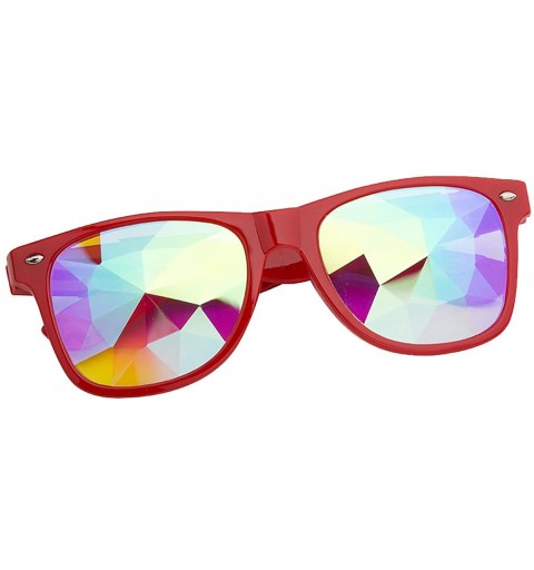 Goggle Kaleidoscope Glasses - Rainbow Rave Prism Diffraction Crystal Lens Sunglasses Goggles - Red - CW18DWD4XUA $13.27