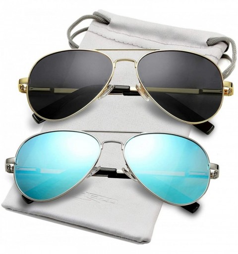 Aviator Polarized Aviator Sunglasses for Men Women Vintage Round Metal Sun Glasses 100% UV400 Protection - CP18T8LRRLA $40.82