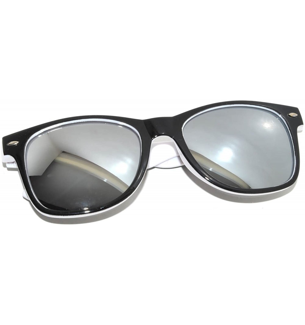 Wayfarer Fashion Retro Vintage Two -Tone Sunglasses Multicolor Mirror Lens (White/Black-Mirror Lens- Mirror) - CQ129U3F3L5 $8.50