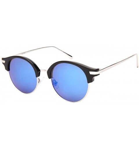 Rimless Semi Rimless Round P3 Sunglasses W/Color Mirrored Lens 541053-REV - Blk+s - CT1820RSDMQ $12.41