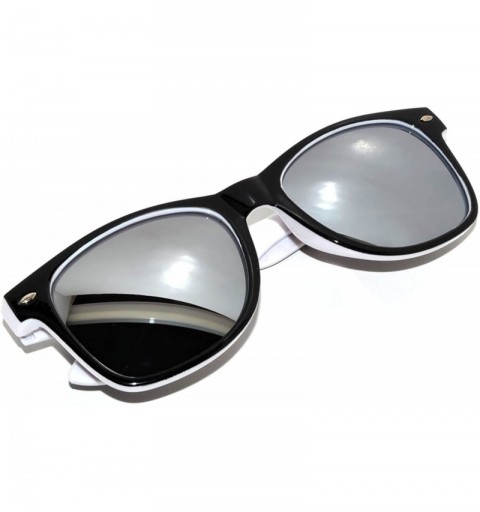 Wayfarer Fashion Retro Vintage Two -Tone Sunglasses Multicolor Mirror Lens (White/Black-Mirror Lens- Mirror) - CQ129U3F3L5 $8.50