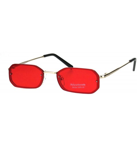 Rectangular Mens Narrow Octagonal Exposed Edge Pimp Color Lens Sunglasses - Gold Red - CS18IQA3EHQ $14.80