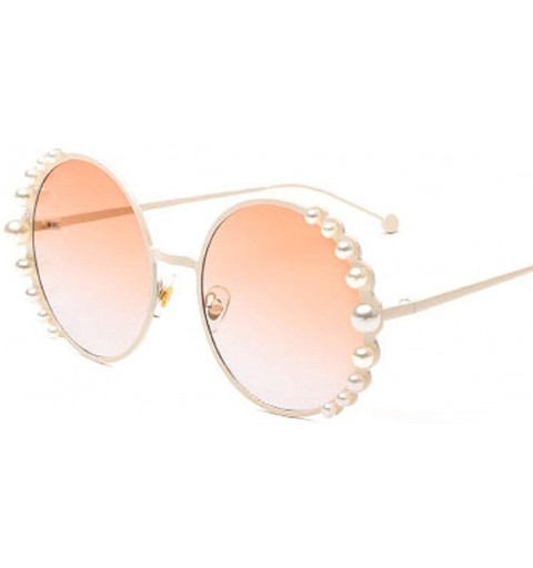 Semi-rimless Pearl Luxury Metal Frame Circle Mirrored Women Sunglasses - H - CB18RWHGHLI $9.75