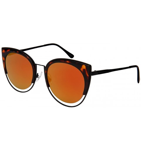 Oval Bold Cat Eye Sunglasses with Flat Colored Mirror Lens 3309-FLREV - Black+tortoise - CX183XEEGKZ $11.56