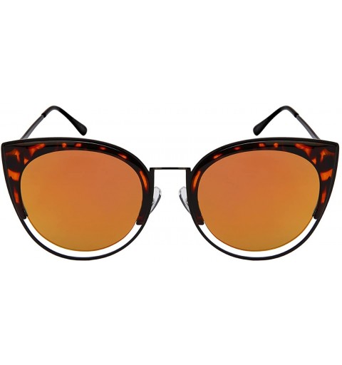 Oval Bold Cat Eye Sunglasses with Flat Colored Mirror Lens 3309-FLREV - Black+tortoise - CX183XEEGKZ $11.56