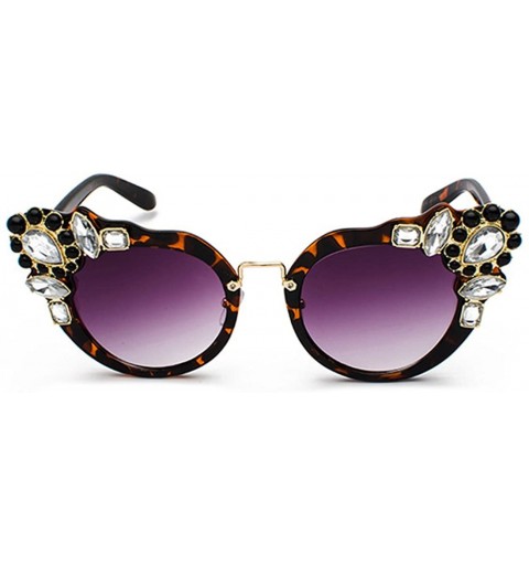 Semi-rimless Ms. Oversized Frame Retro Cat Eye Sunglasses Fashion Design - Leopard Purple - C118EQI4E4U $11.76