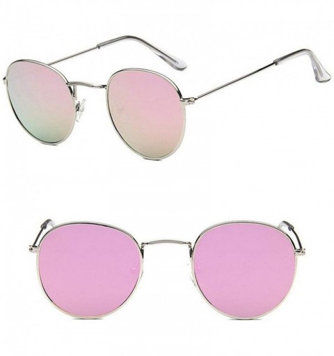 Oval Round Retro Sunglasses Women Luxury Brand Glasses Women/Men Small Mirror Oculos De Sol Gafas UV400 - Silverpink - C0197A...