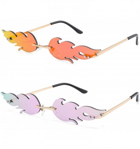 Rimless Fashion Flame Sunglasses for Small Face Women Rimless Wave Sun Glasses For Men Eyewear Luxury Trending Narrow - CR196...