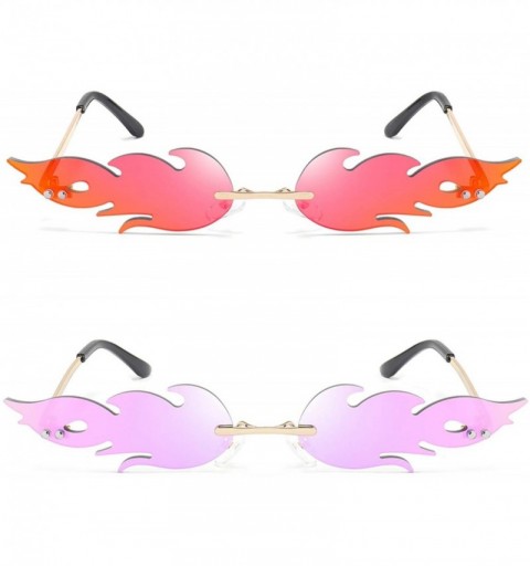 Rimless Fashion Flame Sunglasses for Small Face Women Rimless Wave Sun Glasses For Men Eyewear Luxury Trending Narrow - CR196...