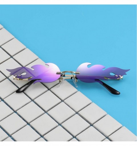 Rimless Fashion Flame Sunglasses for Small Face Women Rimless Wave Sun Glasses For Men Eyewear Luxury Trending Narrow - CR196...