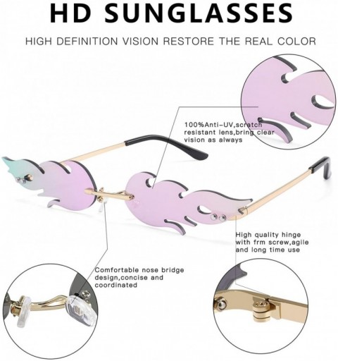 Rimless Fashion Flame Sunglasses for Small Face Women Rimless Wave Sun Glasses For Men Eyewear Luxury Trending Narrow - CR196...