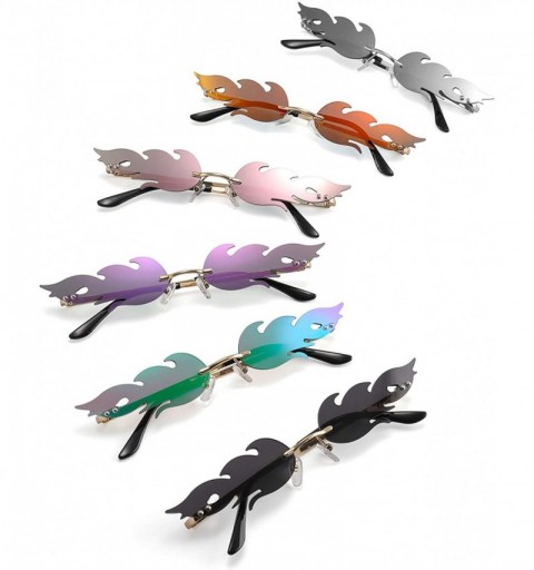 Rimless Fashion Flame Sunglasses for Small Face Women Rimless Wave Sun Glasses For Men Eyewear Luxury Trending Narrow - CR196...