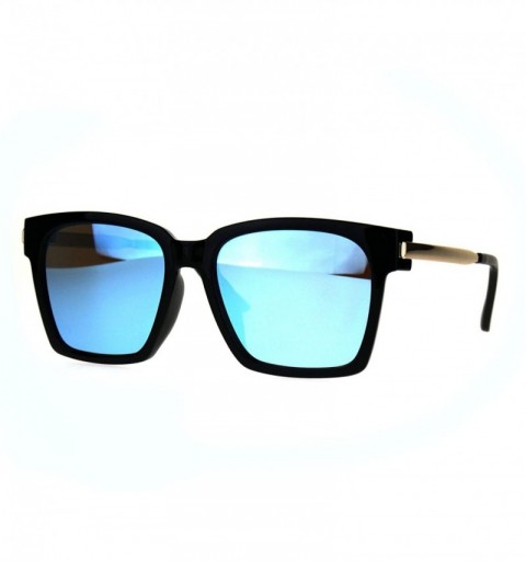 Rectangular Retro Boyfriend Plastic Rim Horned Hipster Sunglasses - Black Blue - CT187UXMATU $8.98