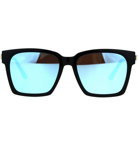 Rectangular Retro Boyfriend Plastic Rim Horned Hipster Sunglasses - Black Blue - CT187UXMATU $8.98