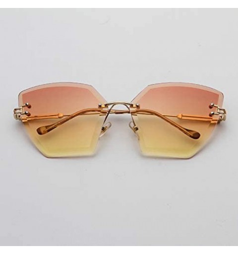 Goggle Square Rimless Sunglasses Women Luxury Crystal Gradient Lens Clear Sun Glasses Ladies Vintage Oversized Eyewear - CK18...
