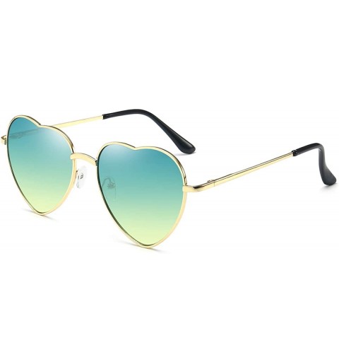 Cat Eye Heart Sunglasses Thin Metal Frame Lovely Heart Style for Women - Green Gradient Lens+gold Frame - CM17YEAQDSL $11.89