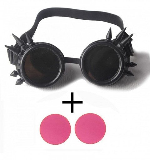 Goggle Rave Glasses Steampunk Vintage Goggles Retro Cosplay Halloween Spiked - Frame+pink Lenses - C418HAGYX9R $20.95