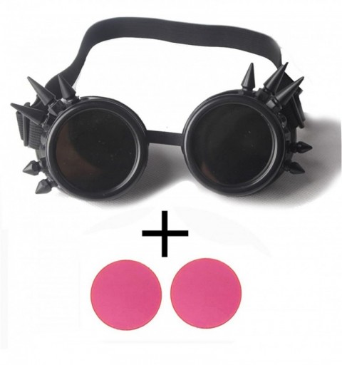 Goggle Rave Glasses Steampunk Vintage Goggles Retro Cosplay Halloween Spiked - Frame+pink Lenses - C418HAGYX9R $10.87