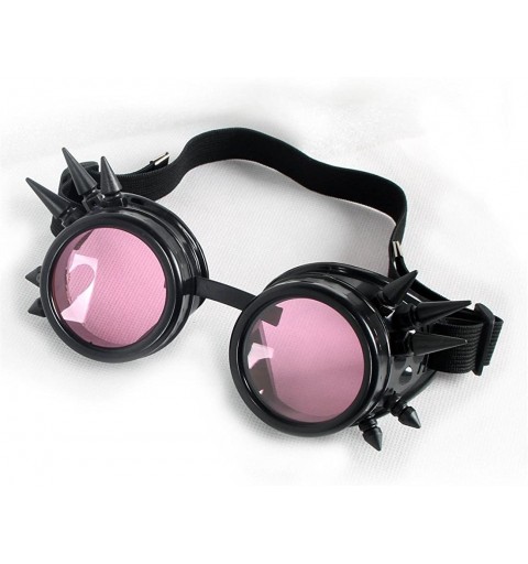 Goggle Rave Glasses Steampunk Vintage Goggles Retro Cosplay Halloween Spiked - Frame+pink Lenses - C418HAGYX9R $10.87