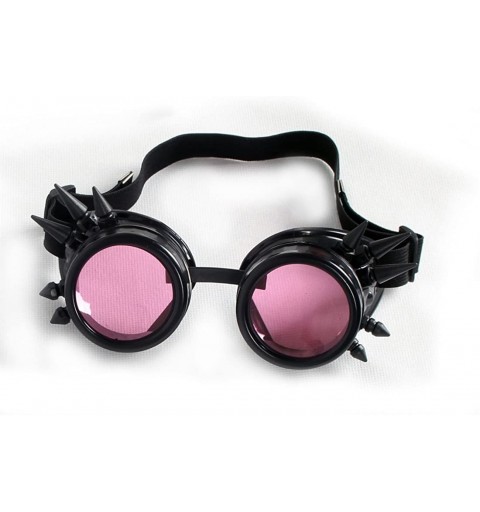 Goggle Rave Glasses Steampunk Vintage Goggles Retro Cosplay Halloween Spiked - Frame+pink Lenses - C418HAGYX9R $10.87