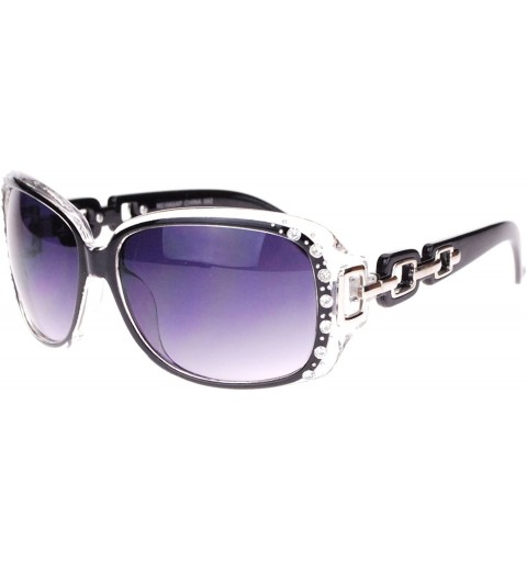 Rectangular Womens Oversized Rectangular Rhinestone Encrusted Chain Arm Fashion Sunglasses - Black Clear - CF11RNWWX9V $8.68