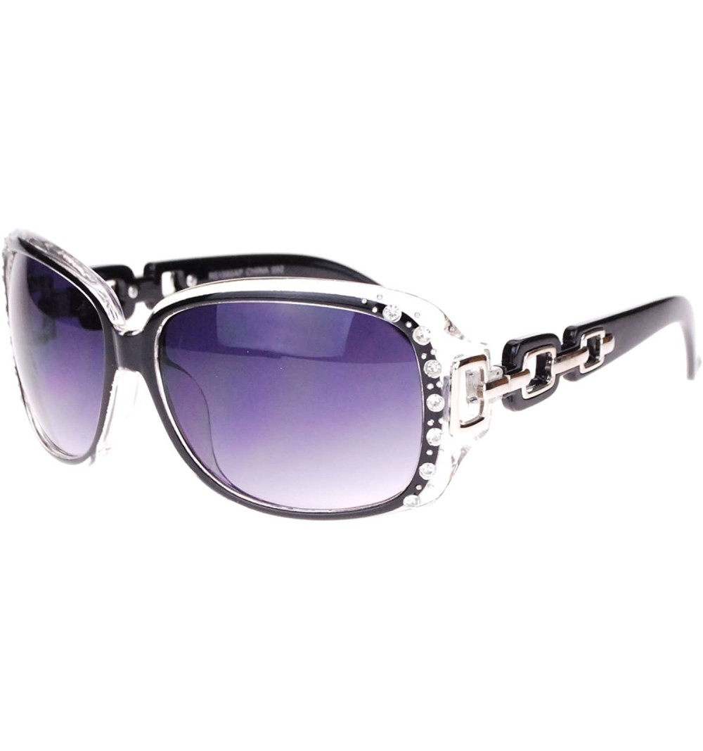 Rectangular Womens Oversized Rectangular Rhinestone Encrusted Chain Arm Fashion Sunglasses - Black Clear - CF11RNWWX9V $8.68