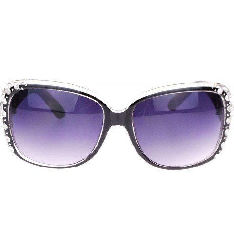 Rectangular Womens Oversized Rectangular Rhinestone Encrusted Chain Arm Fashion Sunglasses - Black Clear - CF11RNWWX9V $8.68