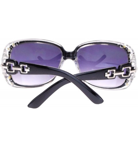 Rectangular Womens Oversized Rectangular Rhinestone Encrusted Chain Arm Fashion Sunglasses - Black Clear - CF11RNWWX9V $8.68
