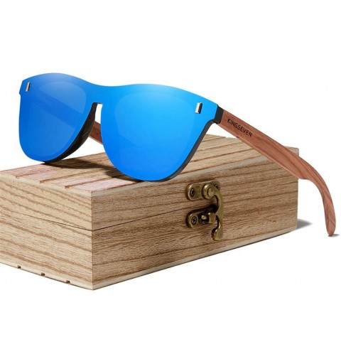 Rimless Wood Sunglasses Vintage Polarized Men's Natural Wooden Eyewear Accessories - Blue Bubinga Wood - C9194O4CX6G $28.06