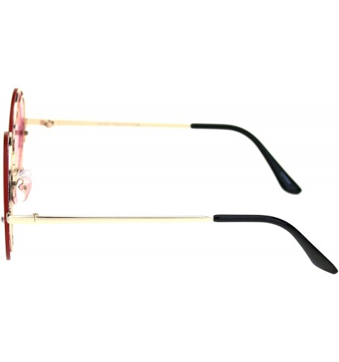 Round Womens Round Circle Frame Sunglasses Glittery Heart Metal Rim UV 400 - Gold (Pink) - CY1936DORC0 $11.43