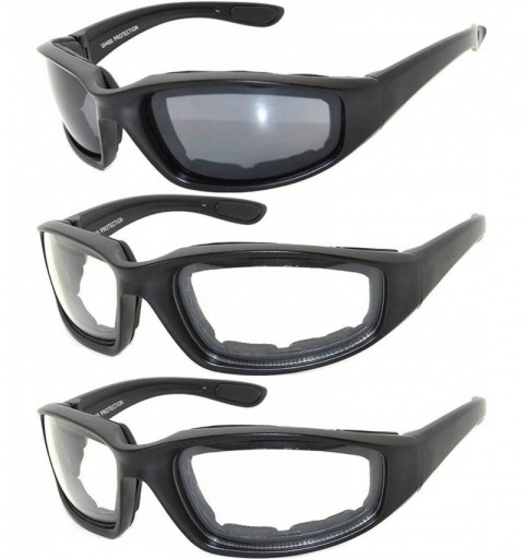 Rectangular Motorcycle Padded Riding Glasses - Day and Night - UV Protection (3_pairs_clear_smoke - PC Lens) - CH189OIU4NZ $1...