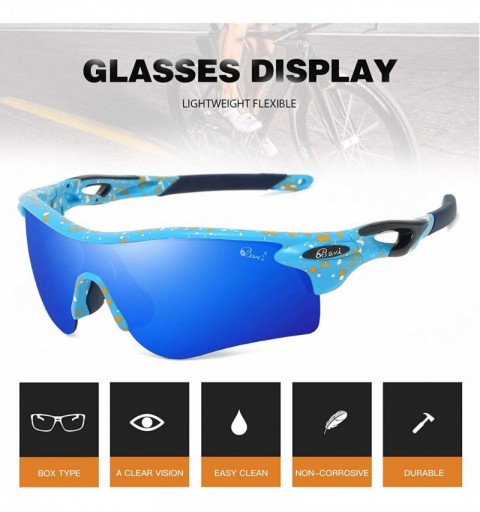 Wrap Polarized Sports Sunglasses for Men Women Baseball Running Cycling Golf Tr90 Durable and Ultralight Frame - Blue - CP193...