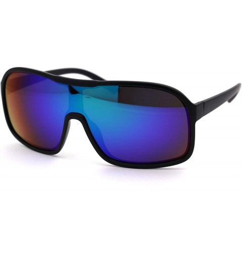 Goggle Mens 80s Oversize Shield Plastic Biker Style Sunglasses - Matte Black Teal Mirror - CG18XEU00TZ $11.84