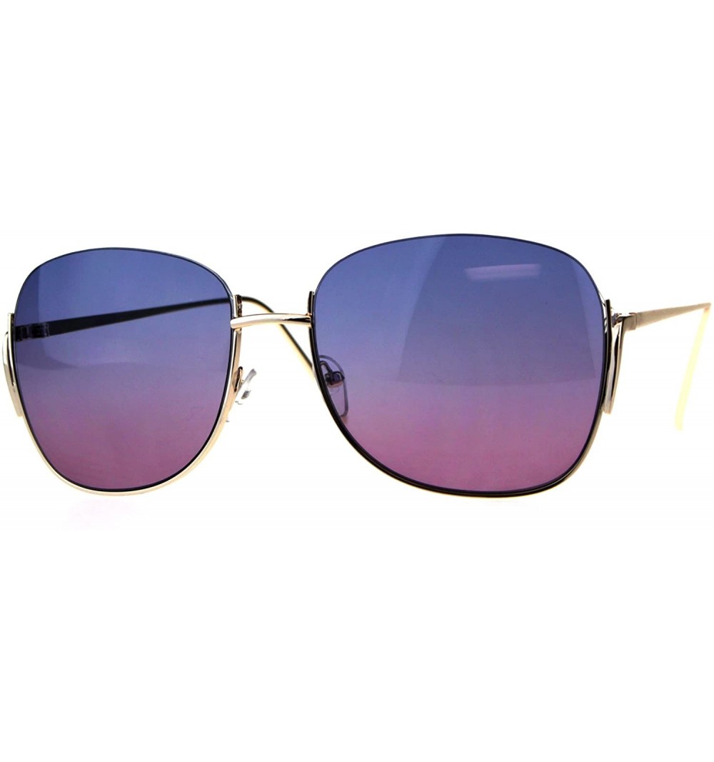 Rectangular Womens Crop Top Exposed Lens Rectangular Metal Rim Sunglasses - Blue Purple - C318D45KLGU $12.69
