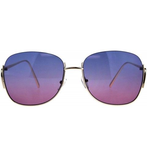 Rectangular Womens Crop Top Exposed Lens Rectangular Metal Rim Sunglasses - Blue Purple - C318D45KLGU $12.69