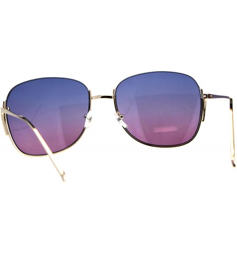 Rectangular Womens Crop Top Exposed Lens Rectangular Metal Rim Sunglasses - Blue Purple - C318D45KLGU $12.69