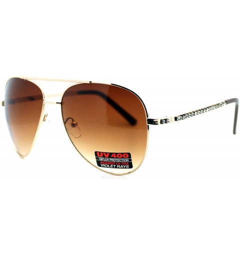 Aviator Womens Aviator Sunglasses Rhinestones Design Temple Metal Frame UV 400 - Gold - CO188KH52Z0 $11.15