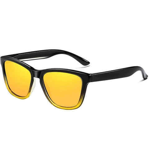 Square Sunglasses Polarized Female Male Full Frame Retro Design - Black Yellow - C018NW4A0EN $10.38