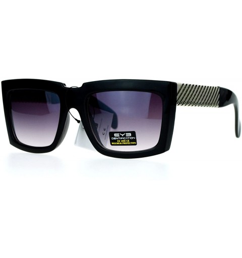 Rectangular Retro Mafia Mobster Rectangular Waffle Cut Metal Chain Arm Sunglasses - Black Silver - CJ125RFV6AB $8.02