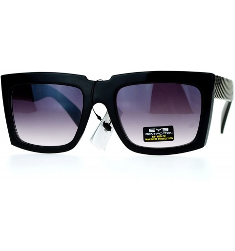 Rectangular Retro Mafia Mobster Rectangular Waffle Cut Metal Chain Arm Sunglasses - Black Silver - CJ125RFV6AB $8.02